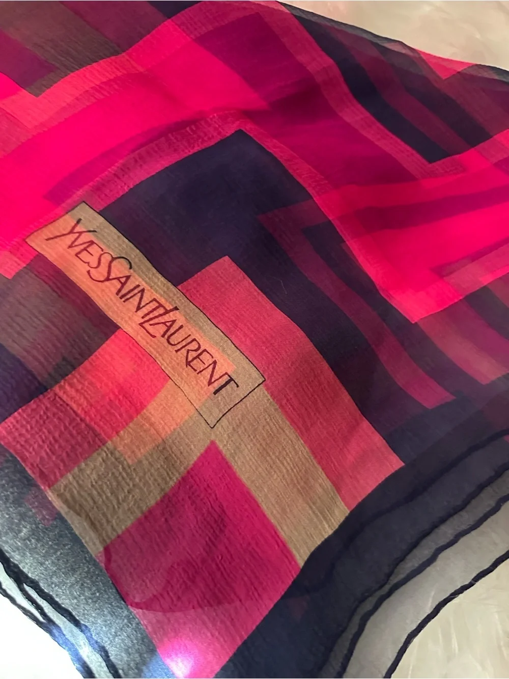 Yves Saint Laurent Silk Geometric Scarf Pink Navy 30” Square